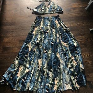 Palm Leaf Crop Top and Maxi Skirt Set